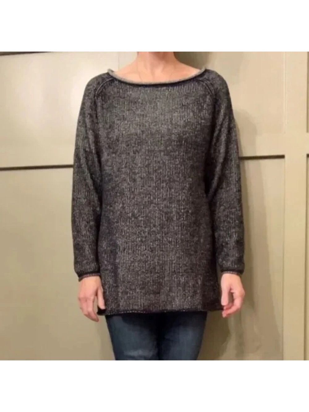 Free People Lenox Tunic Sweater Black & Gray Oversized Cozy Knit Size XS